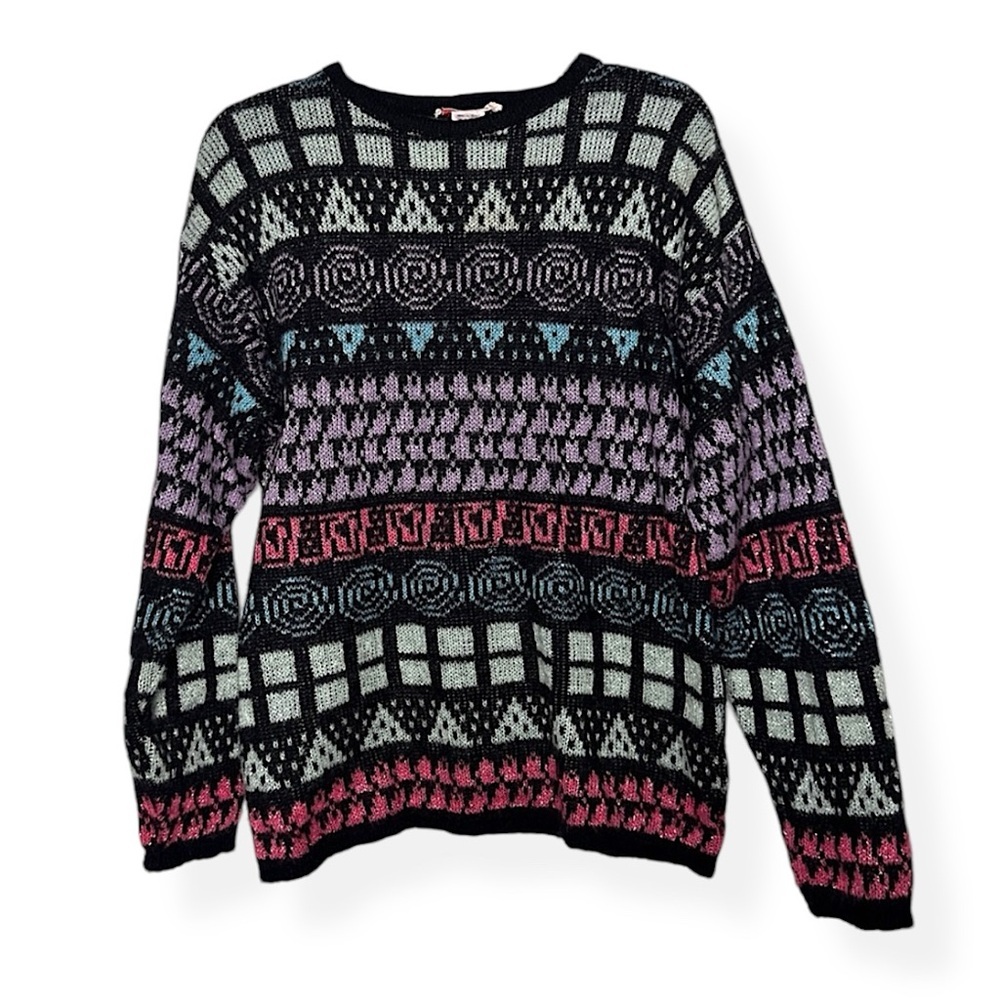 3/$20 💥 Vintage‎ Lindsey Blake Wool Blend Cozy Geometric Print Crewneck Sweater